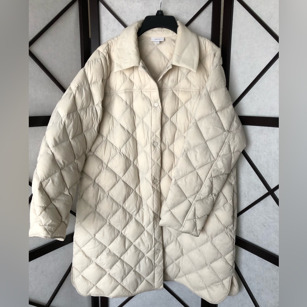 J. Jill quilted down puffer coat sz L moonbeam beige